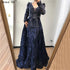 Serene Hill Dubai Blue Mermaid Deep-V Crystal Sexy Long Sleeves Luxury Party Dresses Formal Women Evening 2025 Plus Size LA70223 - SERENE HILL