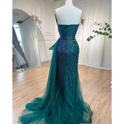 Serene Hill Dubai Green Beaded Mermaid High Split Evening Gowns 2025 Prom Dresses For Women Wedding Party LA72090 - SERENE HILL