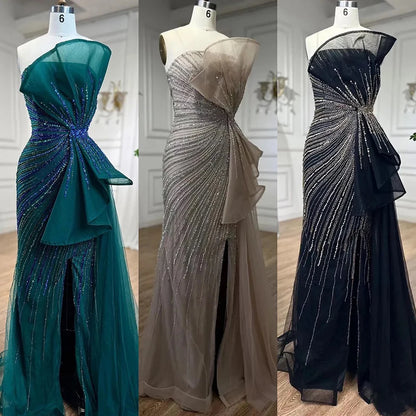 Serene Hill Dubai Green Beaded Mermaid High Split Evening Gowns 2025 Prom Dresses For Women Wedding Party LA72090 - SERENE HILL