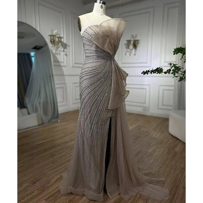 Serene Hill Dubai Green Beaded Mermaid High Split Evening Gowns 2025 Prom Dresses For Women Wedding Party LA72090 - SERENE HILL