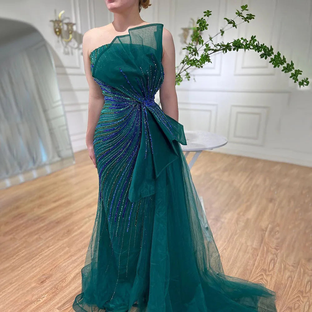Serene Hill Dubai Green Beaded Mermaid High Split Evening Gowns 2025 Prom Dresses For Women Wedding Party LA72090 - SERENE HILL