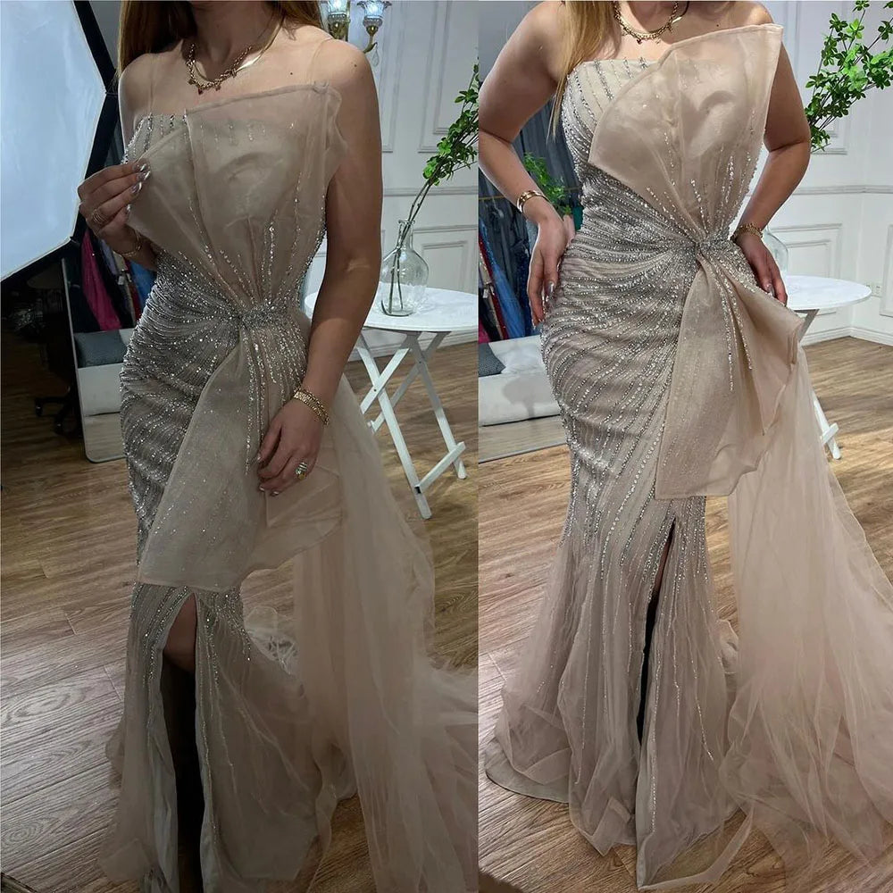 Serene Hill Dubai Green Beaded Mermaid High Split Evening Gowns 2025 Prom Dresses For Women Wedding Party LA72090 - SERENE HILL