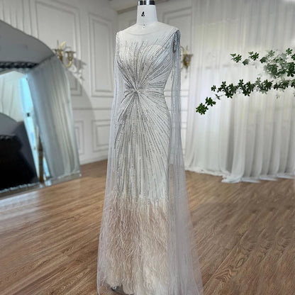 Luxury Lilac Feathers Evening Dresses with Cape Sleeves LA72036 - SERENE HILL