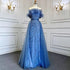 Dubai Luxury Beaded Blue Mermaid Evening Dress Gown with Overskirt LA71634 - SERENE HILL
