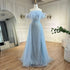 Dubai Luxury Beaded Blue Mermaid Evening Dress Gown with Overskirt LA71634 - SERENE HILL