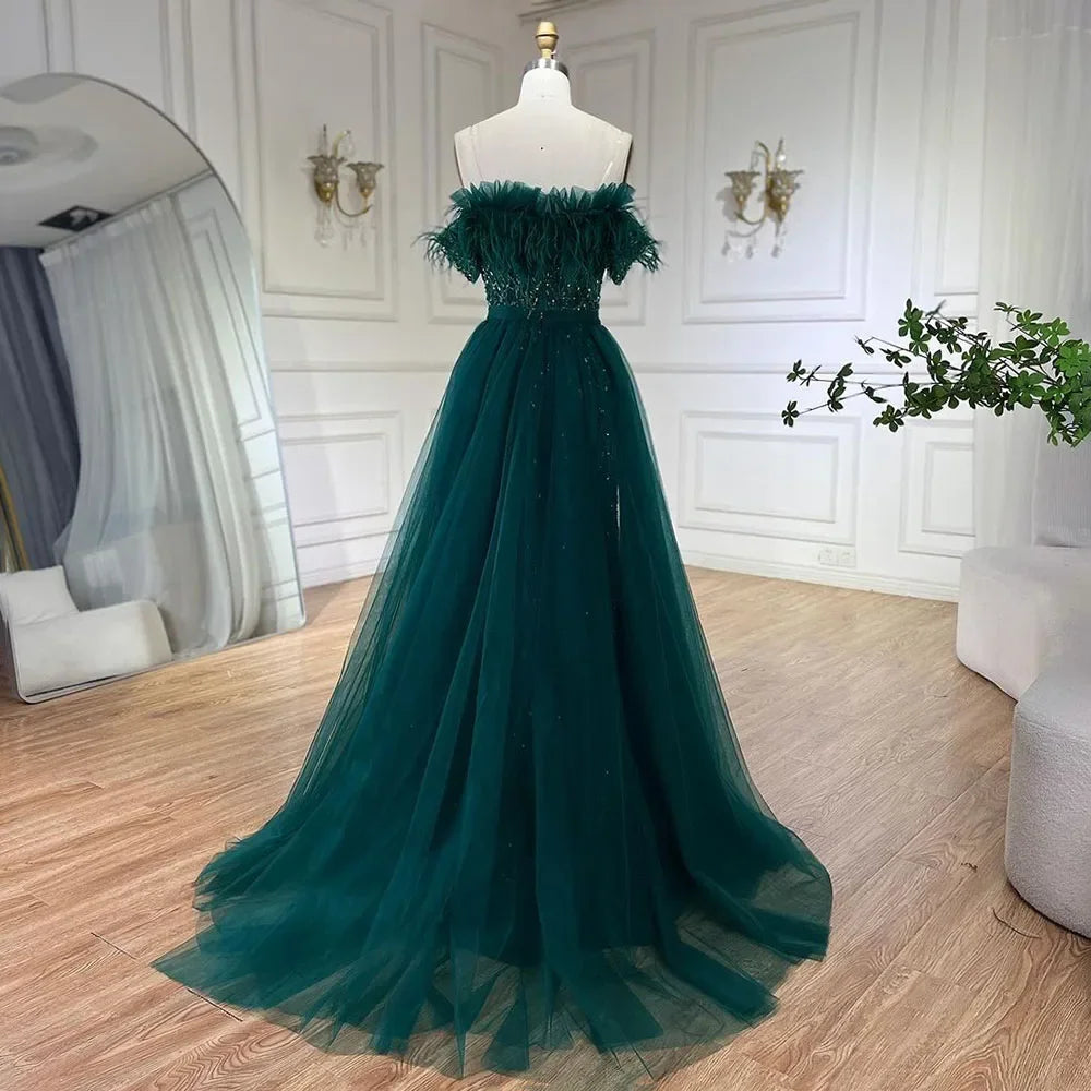 Dubai Luxury Beaded Blue Mermaid Evening Dress Gown with Overskirt LA71634 - SERENE HILL