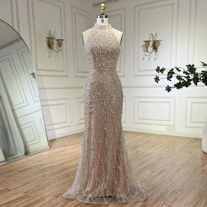 Luxury Beaded Nude Evening Dress with Gloves LA72345 - SERENE HILL