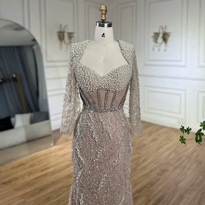 Serene Hill Dubai Luxury Pearls Beaded Nude Elegant Arabic Mermaid Evening Dress for Women - Wedding Party 2025 LA72361 - SERENE HILL