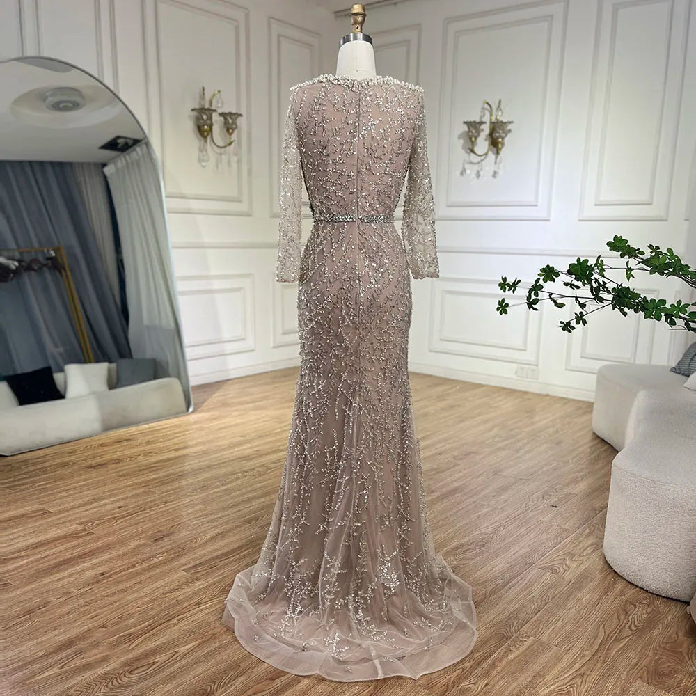 Serene Hill Dubai Luxury Pearls Beaded Nude Elegant Arabic Mermaid Evening Dress for Women - Wedding Party 2025 LA72361 - SERENE HILL