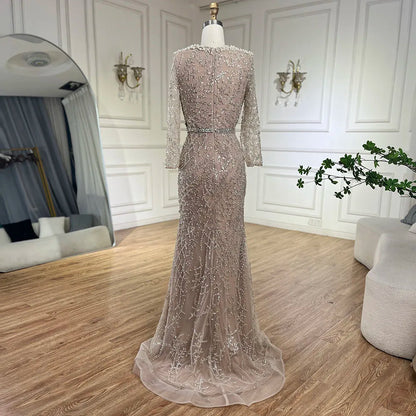 Serene Hill Dubai Luxury Pearls Beaded Nude Elegant Arabic Mermaid Evening Dress for Women - Wedding Party 2025 LA72361 - SERENE HILL