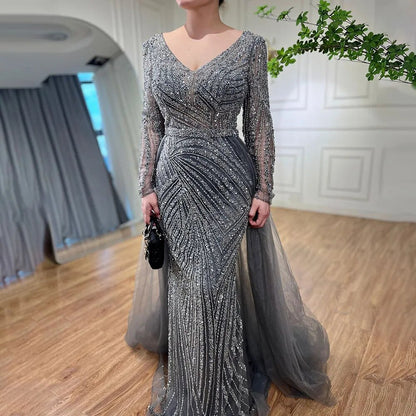 Modest Beaded Luxury Evening Dresses with Detachable Skirt LA71750 - SERENE HILL