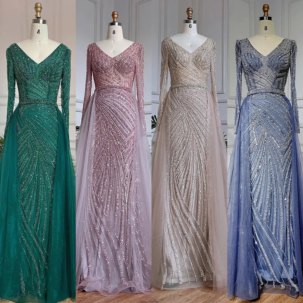 Modest Beaded Luxury Evening Dresses with Detachable Skirt LA71750 - SERENE HILL