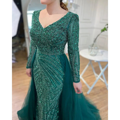 Modest Beaded Luxury Evening Dresses with Detachable Skirt LA71750 - SERENE HILL