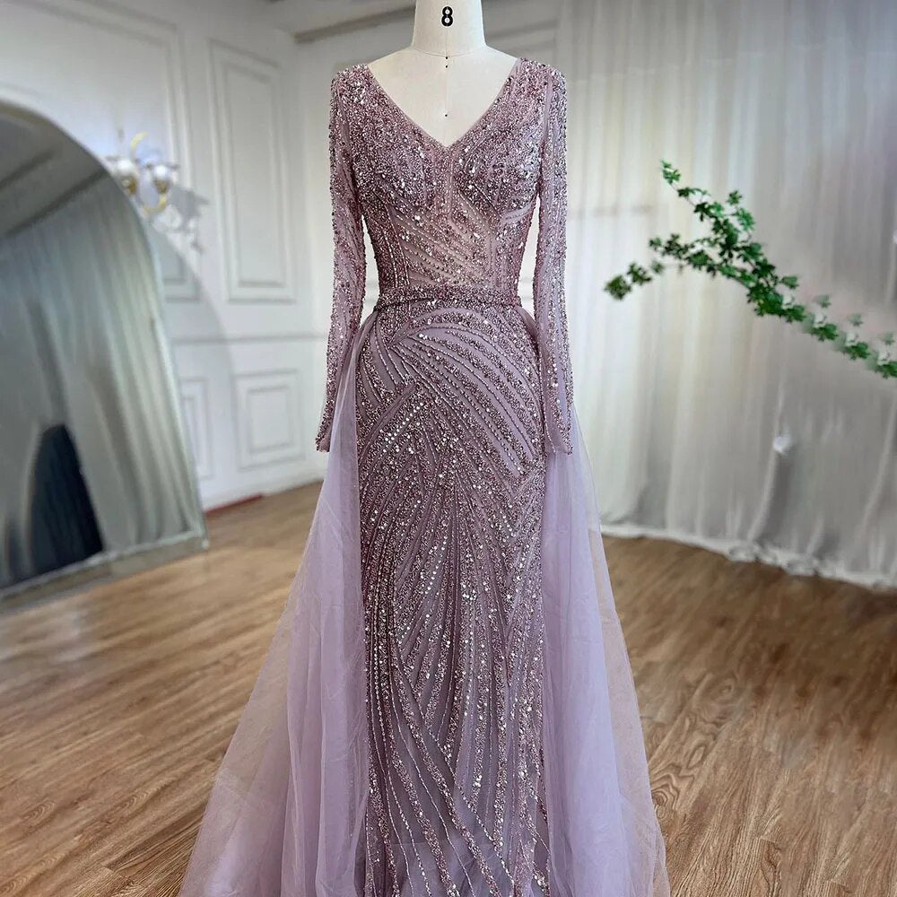 Modest Beaded Luxury Evening Dresses with Detachable Skirt LA71750 Grey / 8