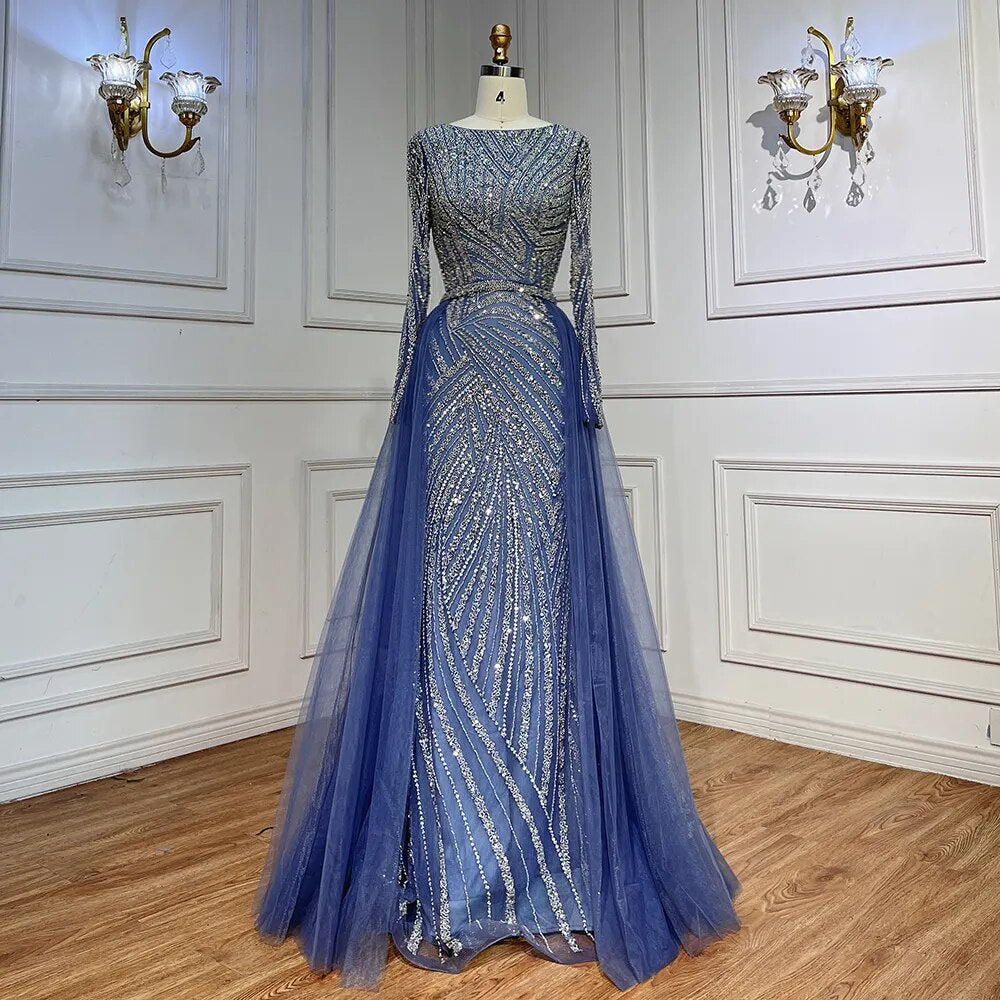 Modest Beaded Luxury Evening Dresses with Detachable Skirt LA71750 Grey / 8