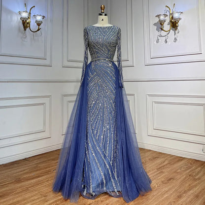 Modest Beaded Luxury Evening Dresses with Detachable Skirt LA71750 - SERENE HILL