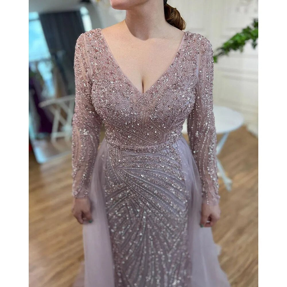 Modest Beaded Luxury Evening Dresses with Detachable Skirt LA71750 - SERENE HILL
