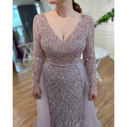 Modest Beaded Luxury Evening Dresses with Detachable Skirt LA71750 - SERENE HILL