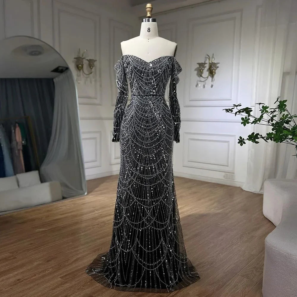 Elegant Off the Shoulder Mermaid Luxury Dubai Evening Dress for Party LA72243 - SERENE HILL
