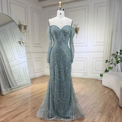 Elegant Off the Shoulder Mermaid Luxury Dubai Evening Dress for Party LA72243 - SERENE HILL