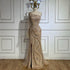 Luxury Nude One Shoulder Beaded Feather Mermaid Evening Dress LA72353 - SERENE HILL