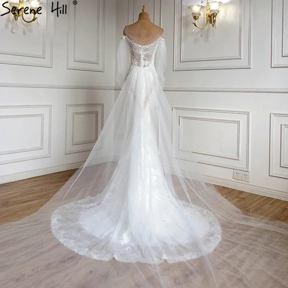 Serene Hill Dubai Off Shoulder Lantern Sleeves Wedding Dresses Crystal Lace Mermaid Elegant Bridal Gowns Custom Made HA2402 - SERENE HILL