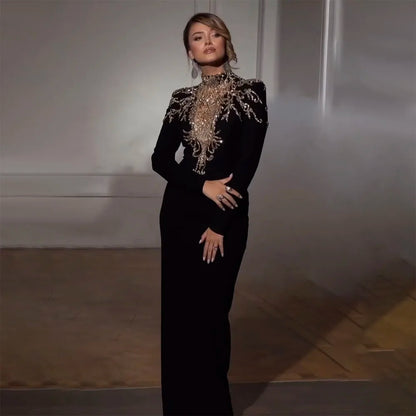 Serene Hill Dubai Satin Mermaid Beaded Luxury Arabic Evening Dresses Gowns 2025 for Women Wedding Party LA72354 - SERENE HILL