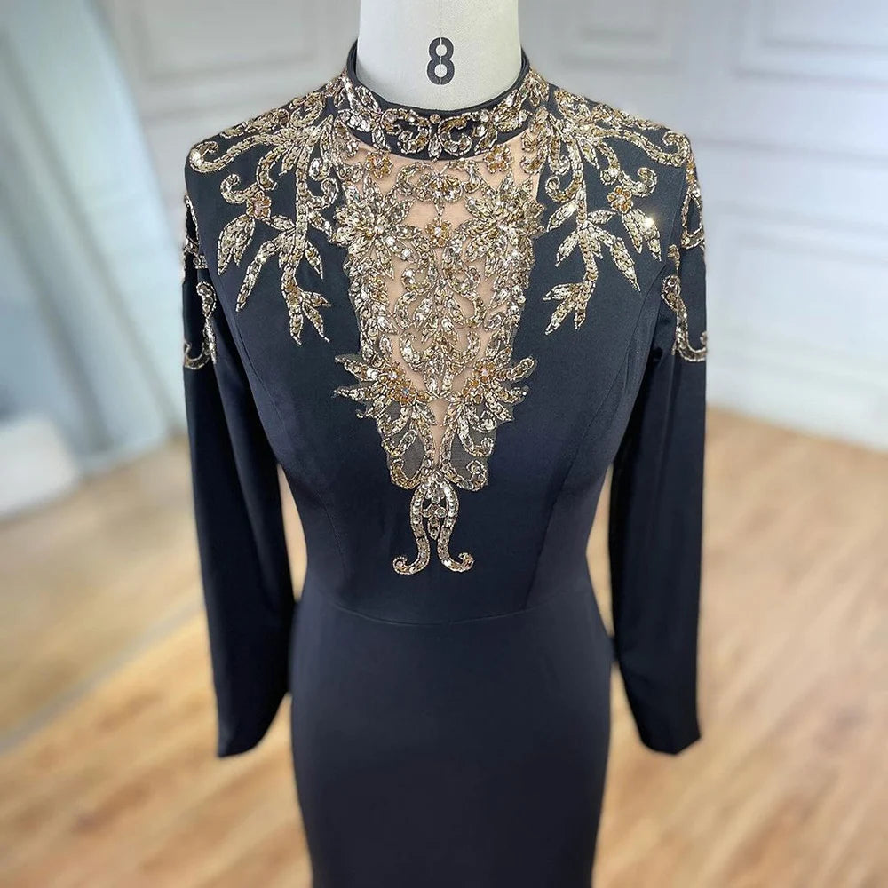 Serene Hill Dubai Satin Mermaid Beaded Luxury Arabic Evening Dresses Gowns 2025 for Women Wedding Party LA72354 - SERENE HILL