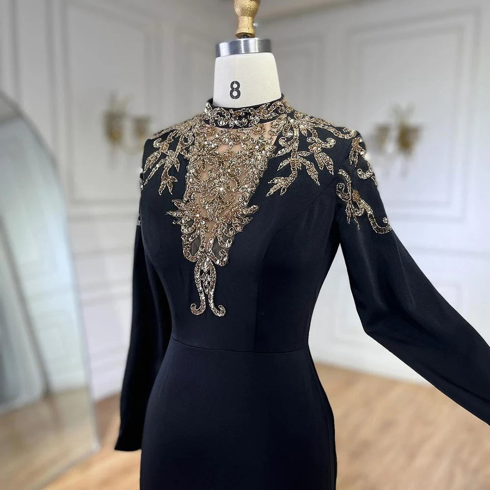 Serene Hill Dubai Satin Mermaid Beaded Luxury Arabic Evening Dresses Gowns 2025 for Women Wedding Party LA72354 - SERENE HILL