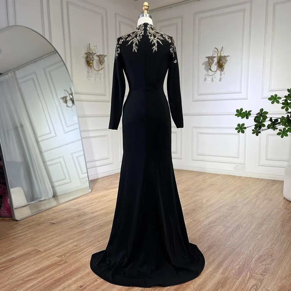 Serene Hill Dubai Satin Mermaid Beaded Luxury Arabic Evening Dresses Gowns 2025 for Women Wedding Party LA72354 - SERENE HILL