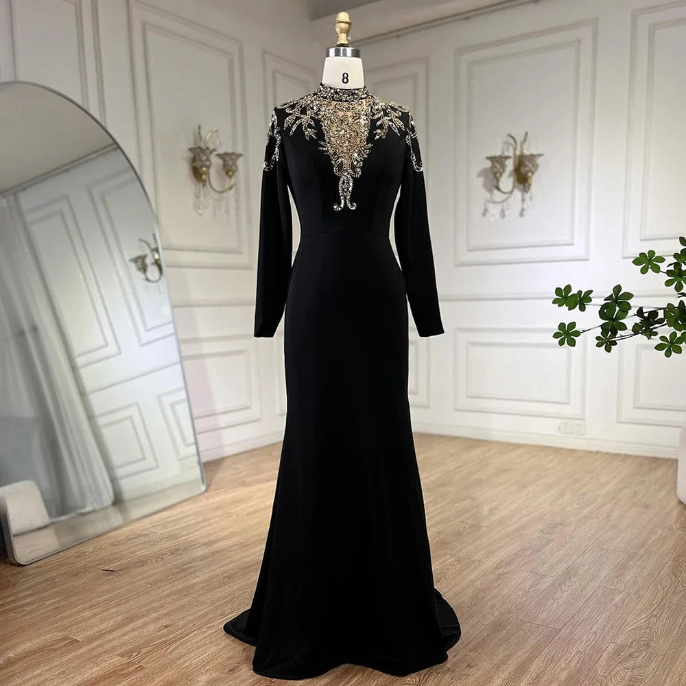 Serene Hill Dubai Satin Mermaid Beaded Luxury Arabic Evening Dresses Gowns 2025 for Women Wedding Party LA72354 - SERENE HILL