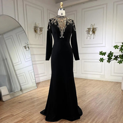 Serene Hill Dubai Satin Mermaid Beaded Luxury Arabic Evening Dresses Gowns 2025 for Women Wedding Party LA72354 - SERENE HILL
