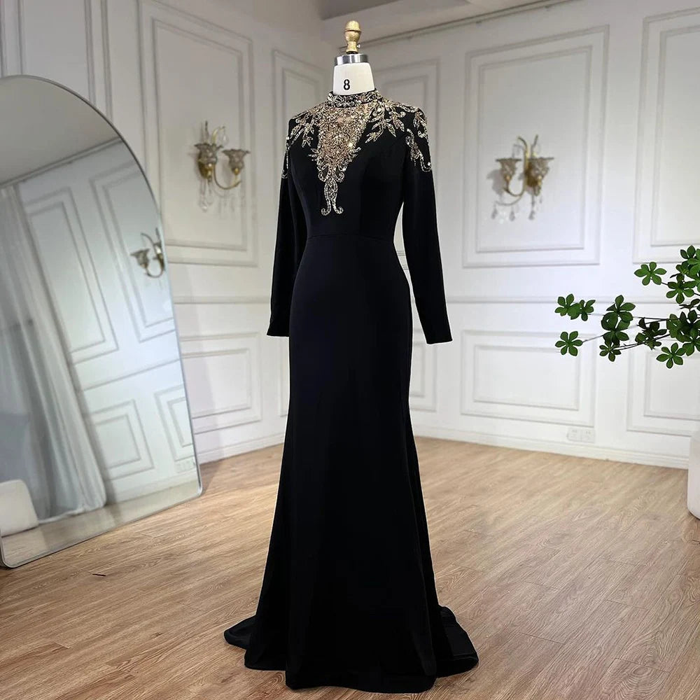 Serene Hill Dubai Satin Mermaid Beaded Luxury Arabic Evening Dresses Gowns 2025 for Women Wedding Party LA72354 - SERENE HILL