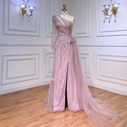 One Shoulder Mermaid Pink Evening Dresses with Overskirt LA72062 - SERENE HILL