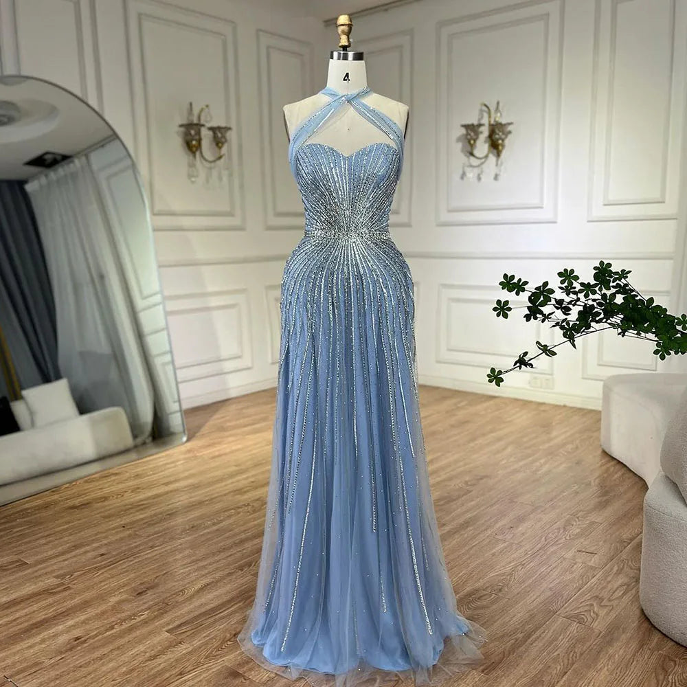 Serene Hill Dubai Turquoise Spaghetti Strap Mermaid Luxury Beaded Evening Dresses Gowns For Women Wedding Party 2025 LA72322 - SERENE HILL