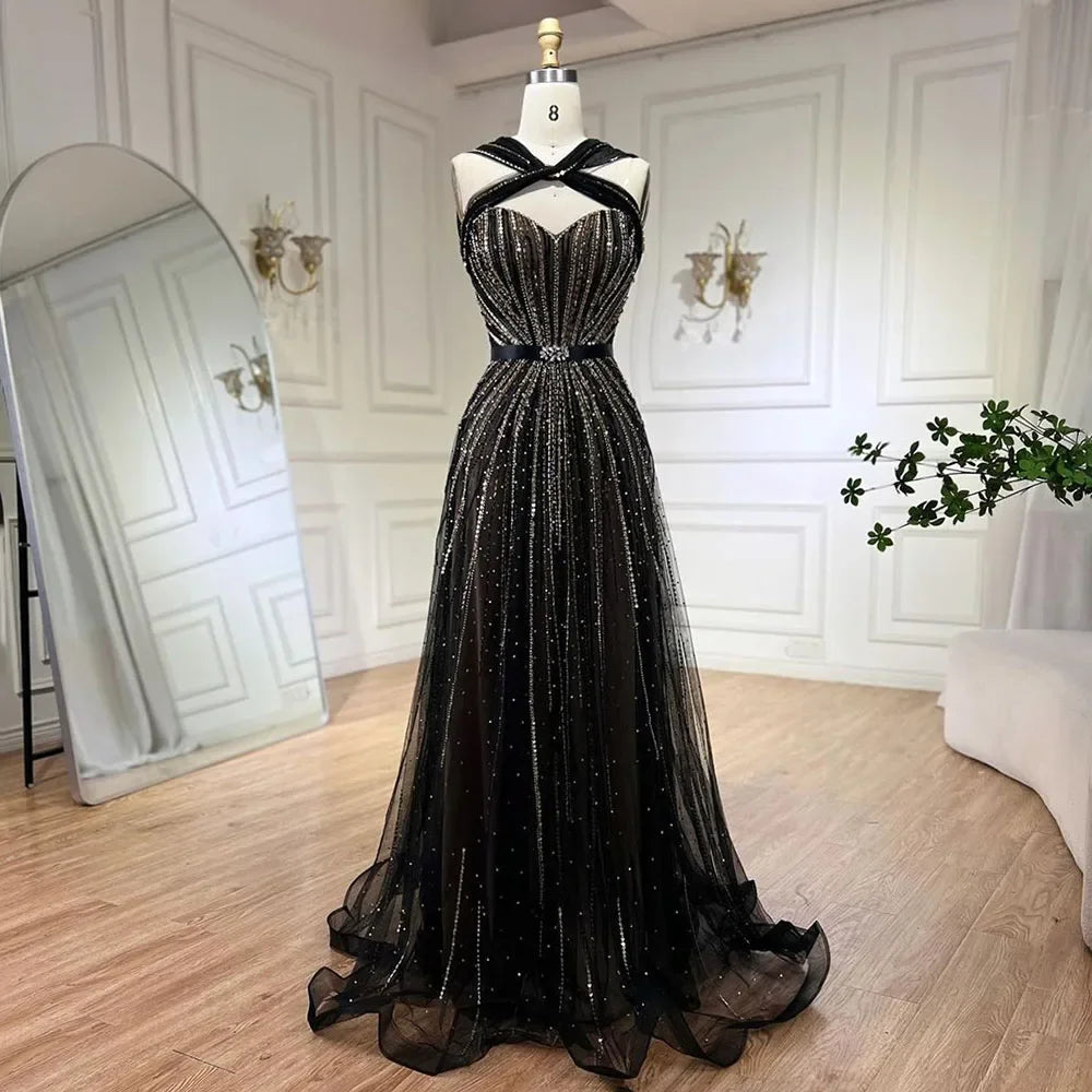 Serene Hill Dubai Turquoise Spaghetti Strap Mermaid Luxury Beaded Evening Dresses Gowns For Women Wedding Party 2025 LA72322 - SERENE HILL