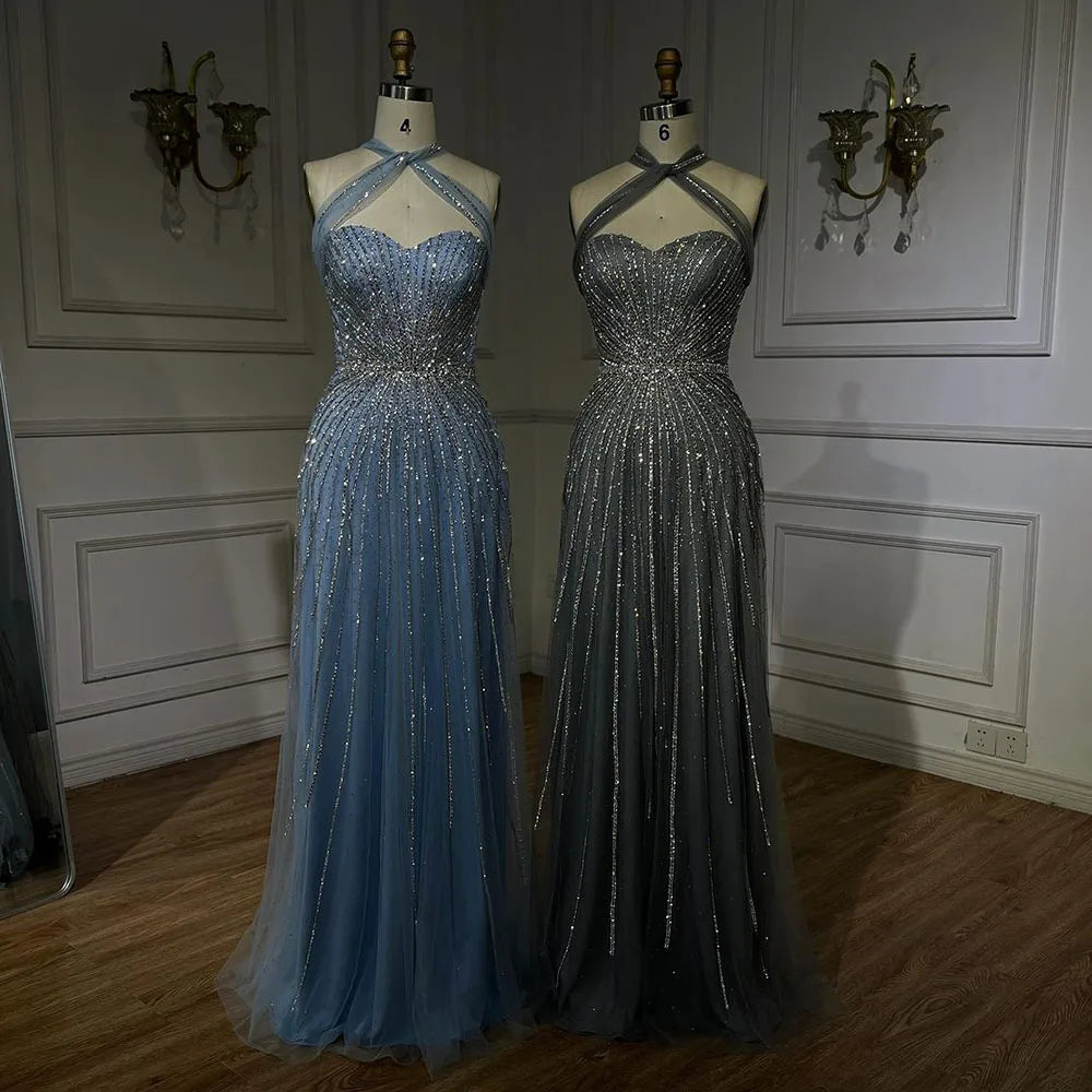 Serene Hill Dubai Turquoise Spaghetti Strap Mermaid Luxury Beaded Evening Dresses Gowns For Women Wedding Party 2025 LA72322 - SERENE HILL