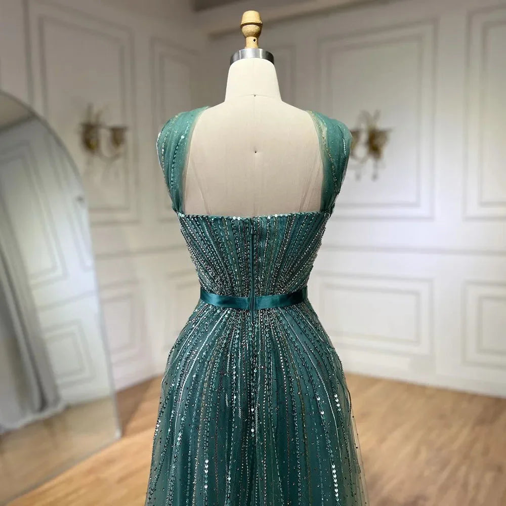 Serene Hill Dubai Turquoise Spaghetti Strap Mermaid Luxury Beaded Evening Dresses Gowns For Women Wedding Party 2025 LA72322 - SERENE HILL