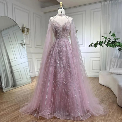 Luxury A-line Blue Evening Dress with Cape Sleeves LA72308 - SERENE HILL