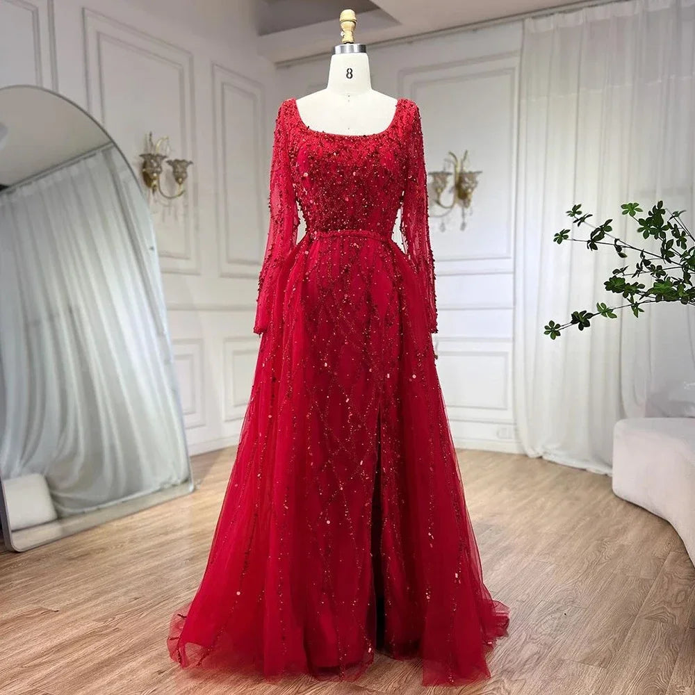 Dubai Luxury Beaded Mermaid Evening Dress With Long Sleeves LA70765L - SERENE HILL