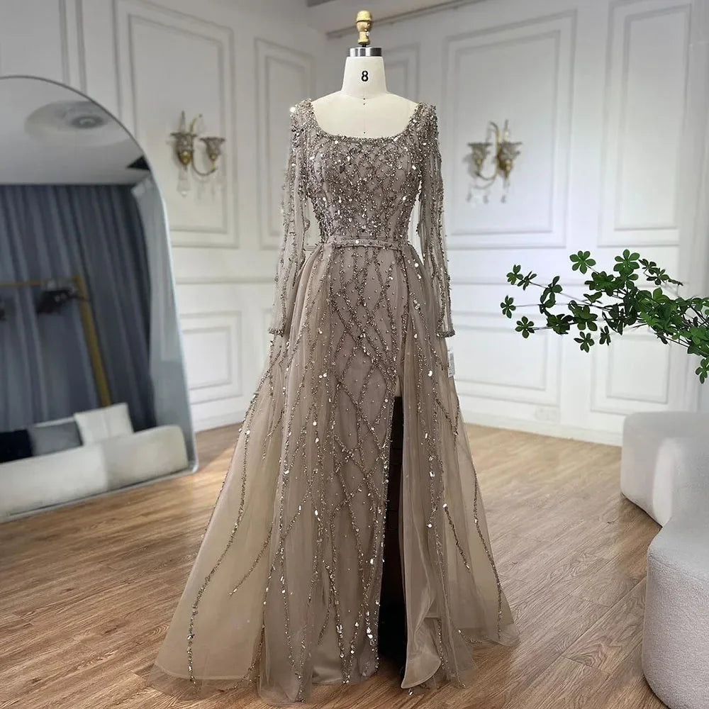 Dubai Luxury Beaded Mermaid Evening Dress With Long Sleeves LA70765L Red / 14 Dubai Luxury Beaded Mermaid Evening Dress With Long Sleeves LA70765L Red / 14