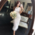 Elegant Arabic Black & White Feather Midi Evening Dresses LA72076 - SERENE HILL