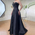 Elegant Blue Satin Arabic Evening Dress Luxury Crystal Side Slit LA71847 - SERENE HILL