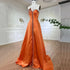 Elegant Blue Satin Arabic Evening Dress Luxury Crystal Side Slit LA71847 - SERENE HILL