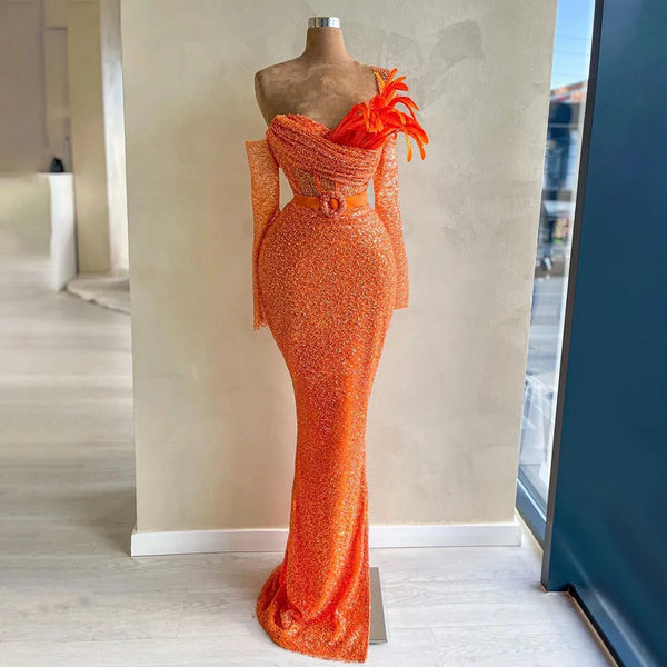 Serene Hill Elegant Orange Mermaid Evening Gown with Beaded  Luxury Dubai Dresses for Woman's Wedding Party 2025 LA72319