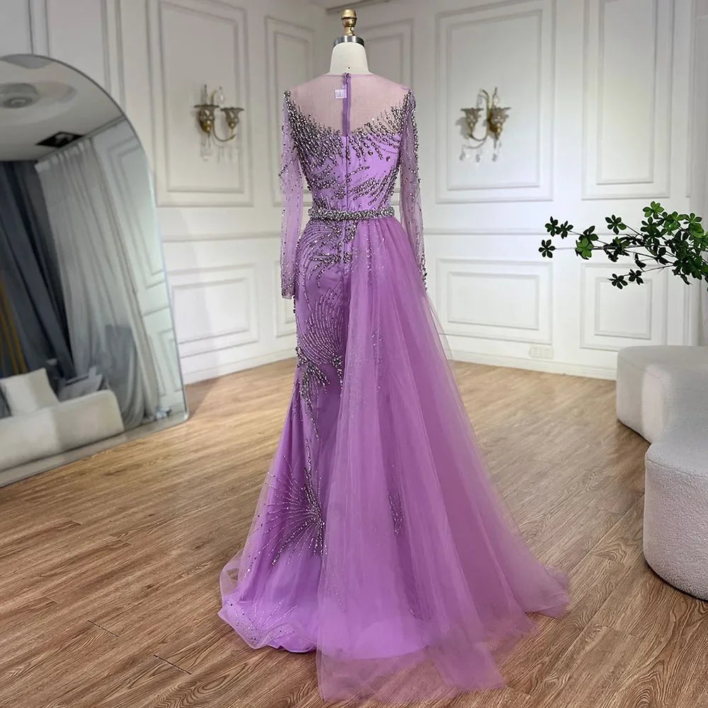 Purple Evening Gowns with Beaded Skirt and Lace-up Detail LA72376 - SERENE HILL