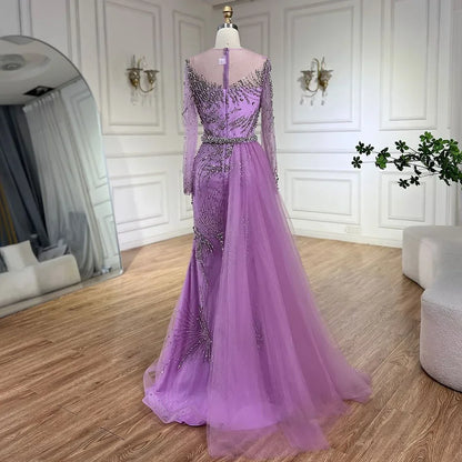 Purple Evening Gowns with Beaded Skirt and Lace-up Detail LA72376 - SERENE HILL