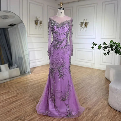 Purple Evening Gowns with Beaded Skirt and Lace-up Detail LA72376 - SERENE HILL