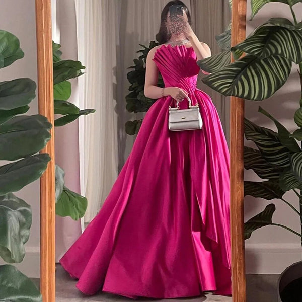 Serene Hill Fuchsia A Line Dubai Evening Dresses Gowns 2025 Beaded Luxury Sexy Strapless For Women Wedding Party LA72210