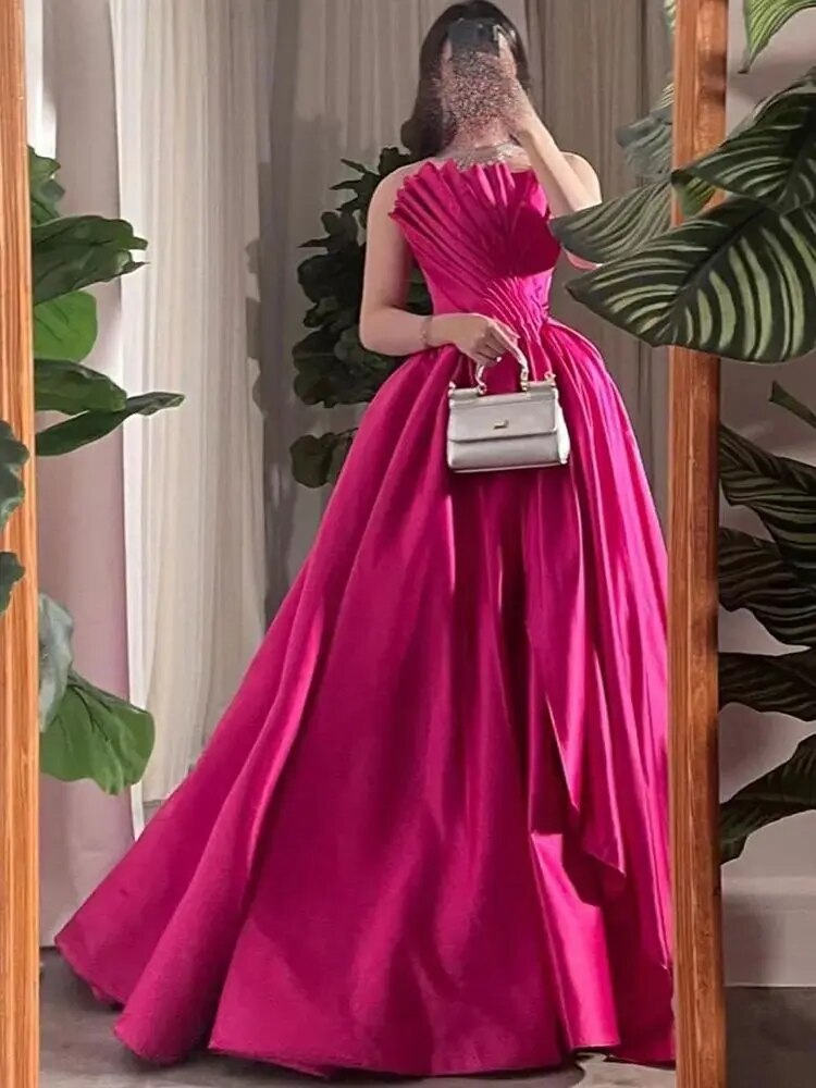 Serene Hill Fuchsia A Line Dubai Evening Dresses Gowns 2025 Beaded Luxury Sexy For Women Wedding Party LA72210 - SERENE HILL